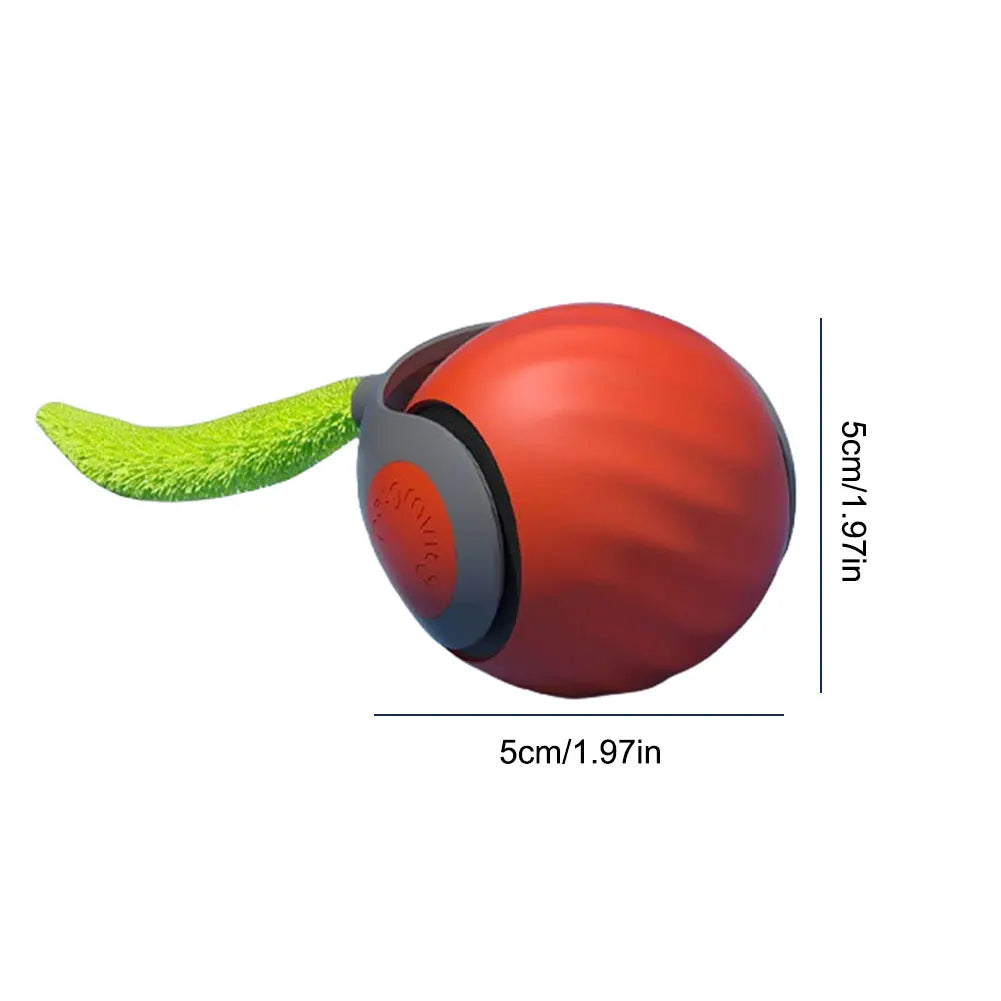 FanzyMarket USB rechargeable interactive cat toy ball with moving tail and dual-speed, perfect for indoor cats, in orange color.