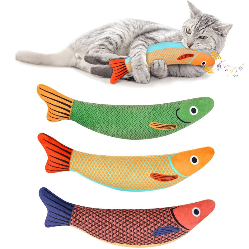 FanzyMarket catnip plush fish toy featuring a 3D goldfish design with crinkle sound for cats and kittens.