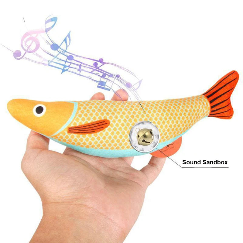 FanzyMarket plush goldfish catnip toy with crinkle sound, designed for cats and kittens, featuring bright orange color and 3D fish shape.
