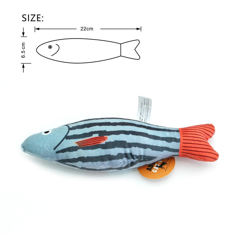 Orange plush 3D goldfish cat toy with crinkle sound and catnip for cats and kittens, designed by FanzyMarket.