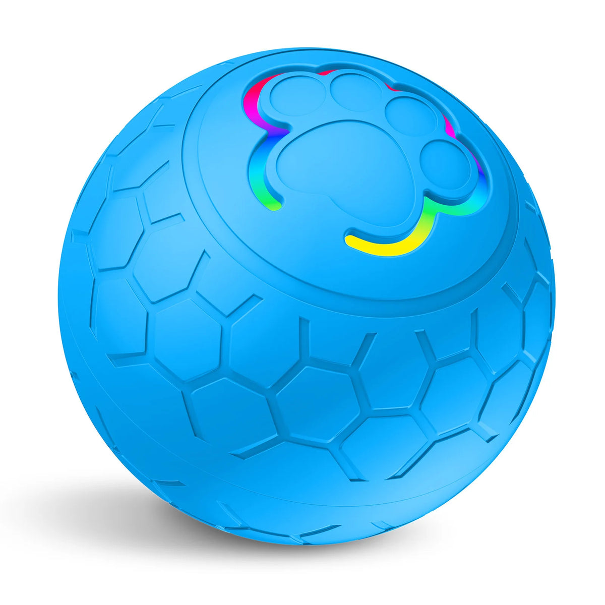 Pink USB rechargeable dog and cat toy ball with LED light, automatic bouncing, rolling, waterproof IP65, from FanzyMarket.