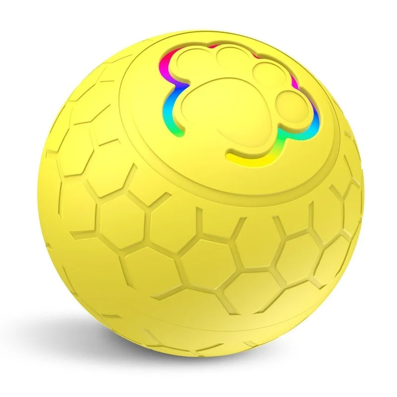 Pink interactive USB rechargeable dog and cat toy ball with bouncing LED light, waterproof pet toy for playful pets.