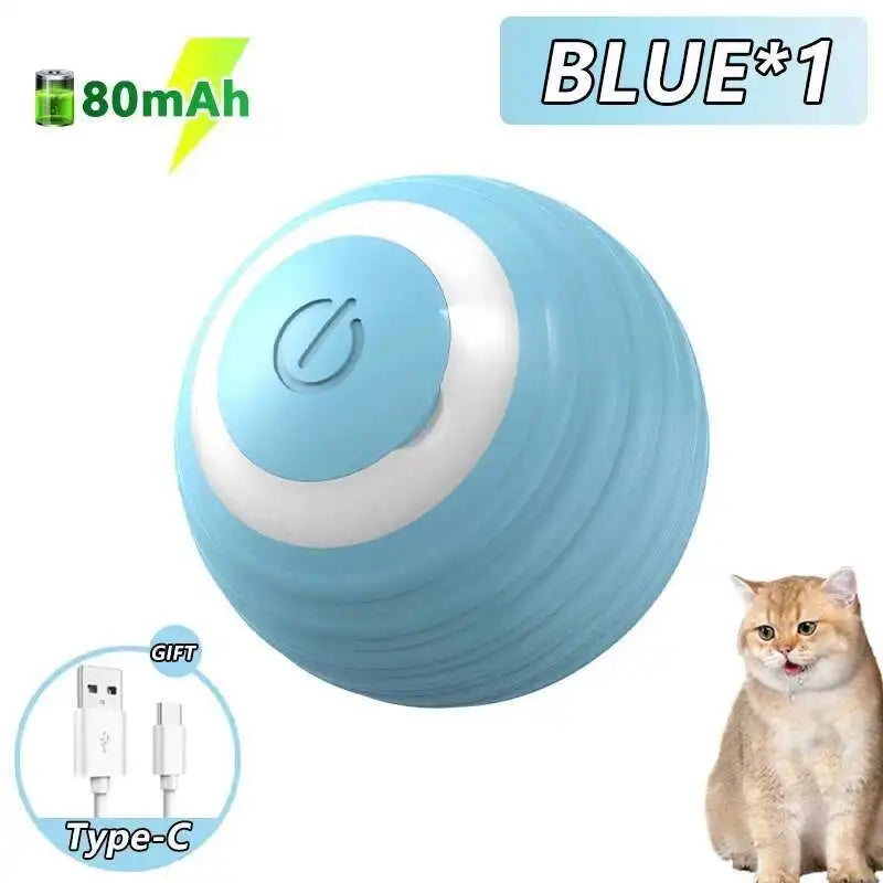 Pink interactive USB rechargeable dog and cat toy ball with bouncing, rolling LED light, waterproof design for pets.
