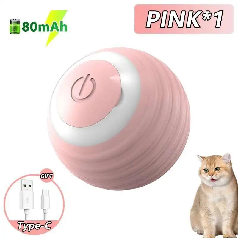 Pink FanzyMarket interactive USB rechargeable dog and cat toy ball with LED light, bouncing, rolling, and waterproof for pets.