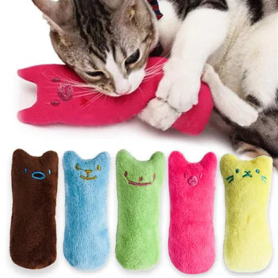 FanzyMarket pink plush catnip teeth-grinding toy for cats and kittens, interactive chew and vocal toy for playful feline fun.
