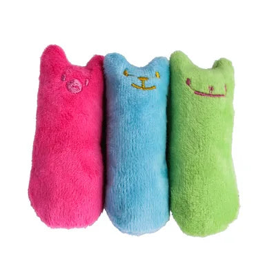 Pink plush catnip teeth-grinding toy for cats and kittens, interactive chew and vocal toy from FanzyMarket.