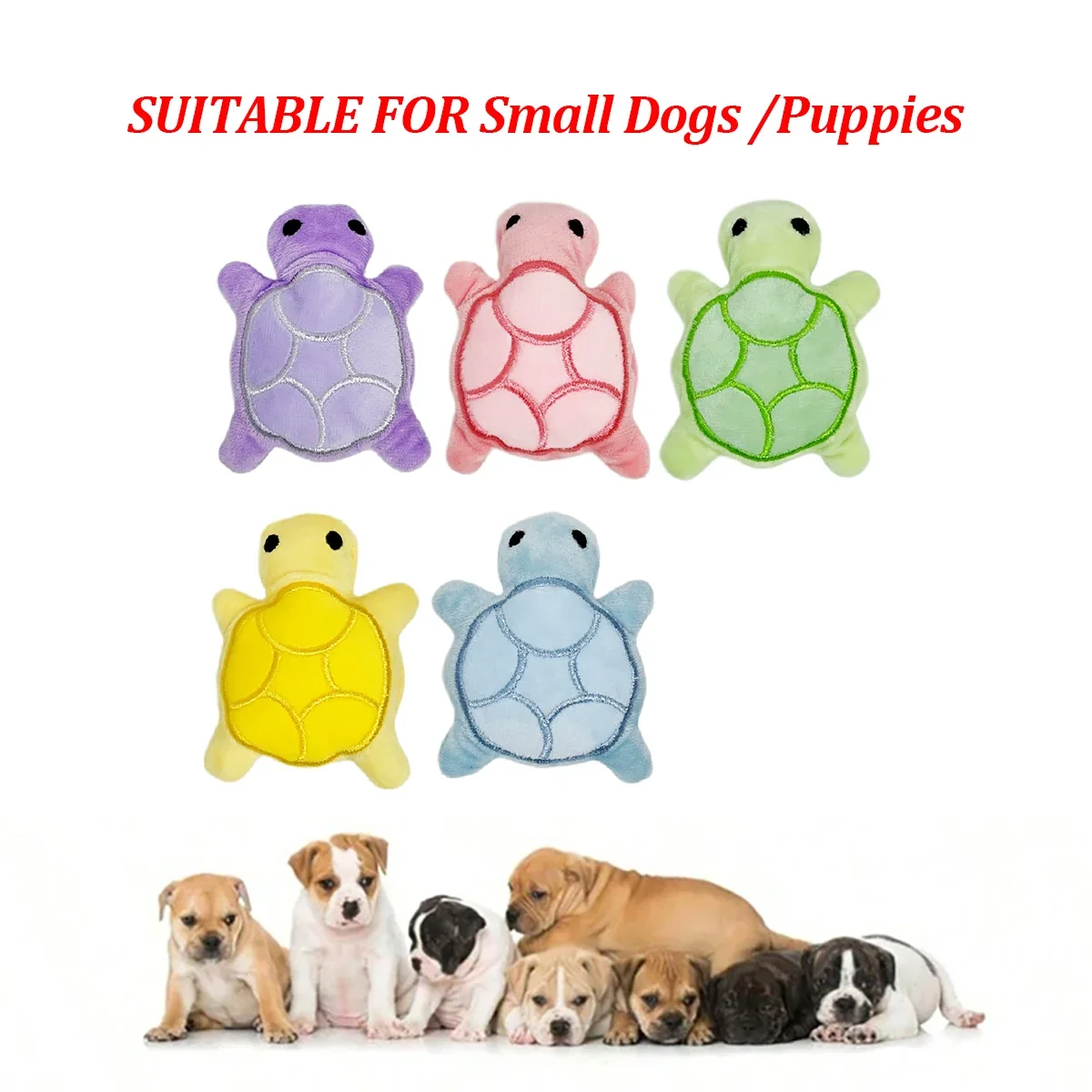 FanzyMarket mini turtle plush dog toy for puppies, teething relief, bite-resistant dental chew, purple pet toy for puppies.