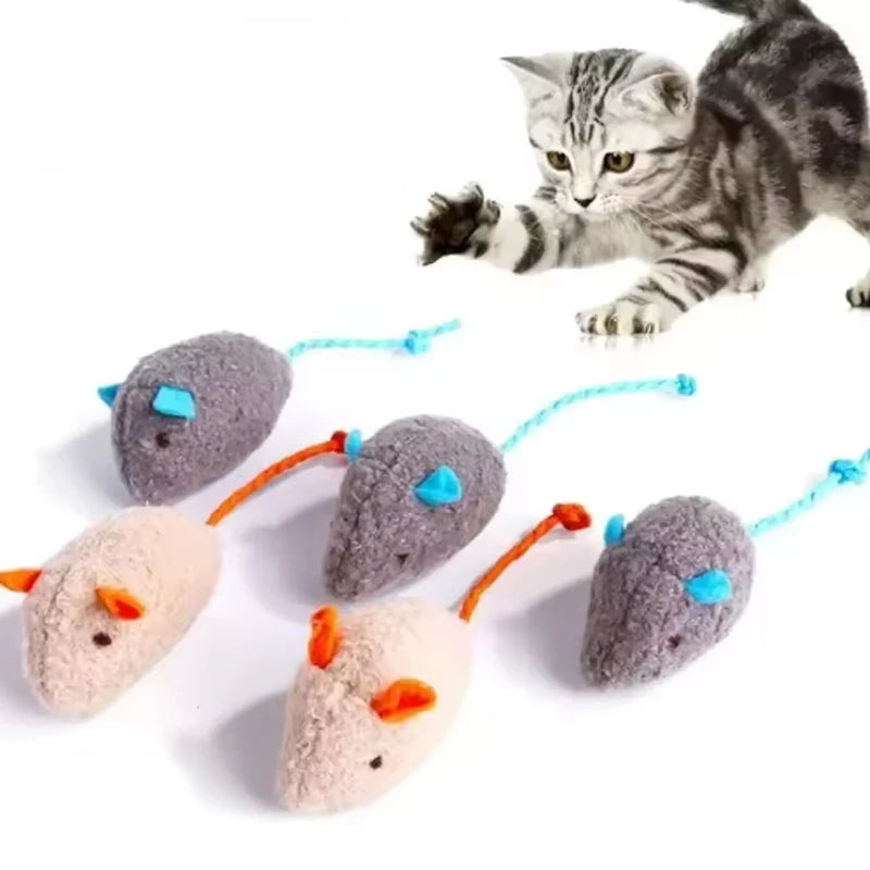 Set of 7 interactive plush cat toys in mouse and rat shapes, made of durable linen for indoor pets by FanzyMarket.