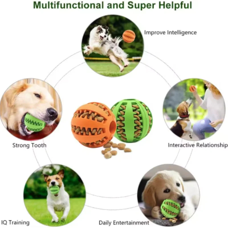 FanzyMarket interactive rubber pet toy ball for dogs and cats, treats, chewing, and tooth cleaning, made of durable silicone.