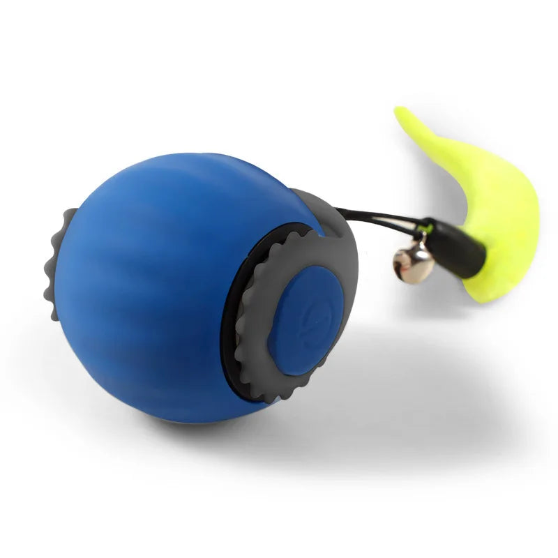 Red FanzyMarket interactive smart cat ball toy with automatic rolling, bite-resistant ABS material, designed for pet entertainment.