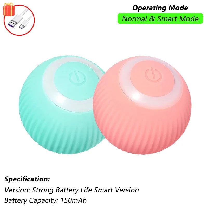 FanzyMarket rechargeable interactive cat ball toy with LED, tail, and obstacle avoidance features for engaging pet play.