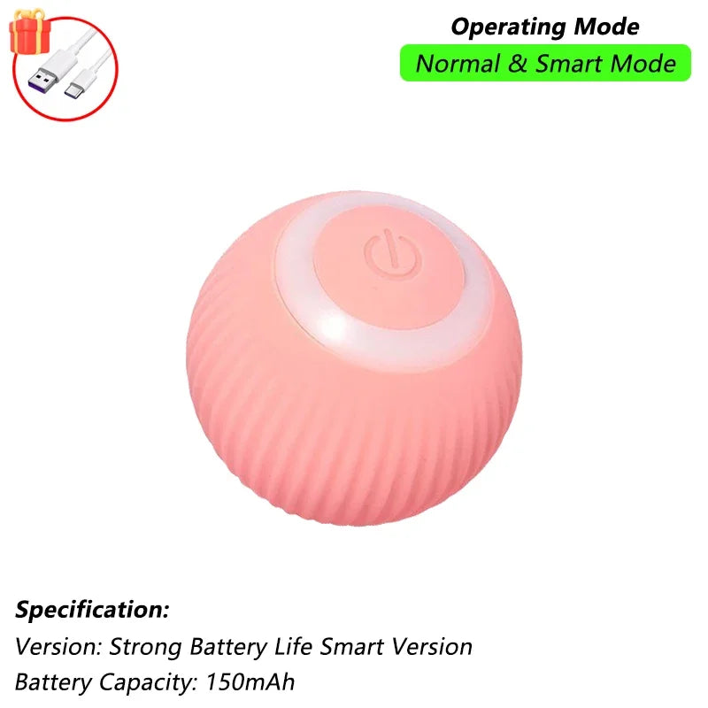 FanzyMarket rechargeable interactive cat ball toy with LED, tail, and obstacle avoidance for engaging pet play.