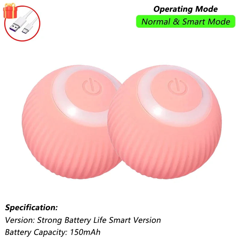 FanzyMarket rechargeable interactive cat ball toy with LED, tail, automatic rolling, and obstacle avoidance for engaging pet play.