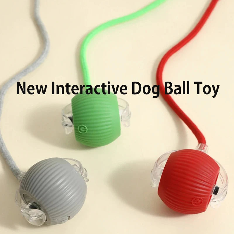 Red rechargeable interactive rolling ball toy for dogs and cats with sound, obstacle avoidance, and smart features by FanzyMarket.