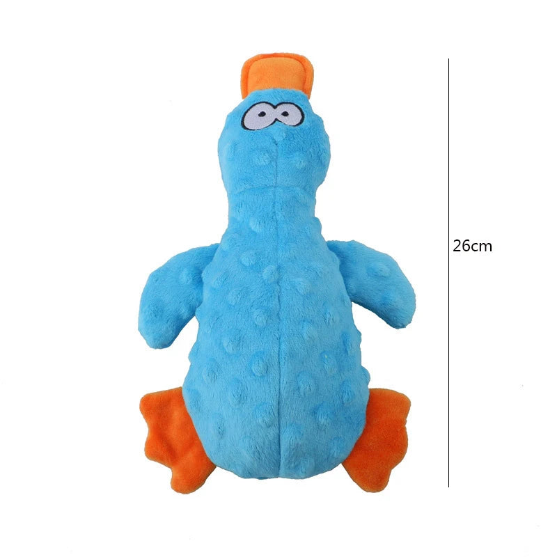 FanzyMarket plush duck squeaky dog toy with chew rope, bite-resistant design, ideal for chewing and dental cleaning.