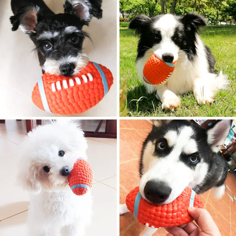 Natural latex squeaky dog ball by FanzyMarket, durable and anti-bite interactive chew toy for small to large dogs like Chihuahuas and Retrievers.