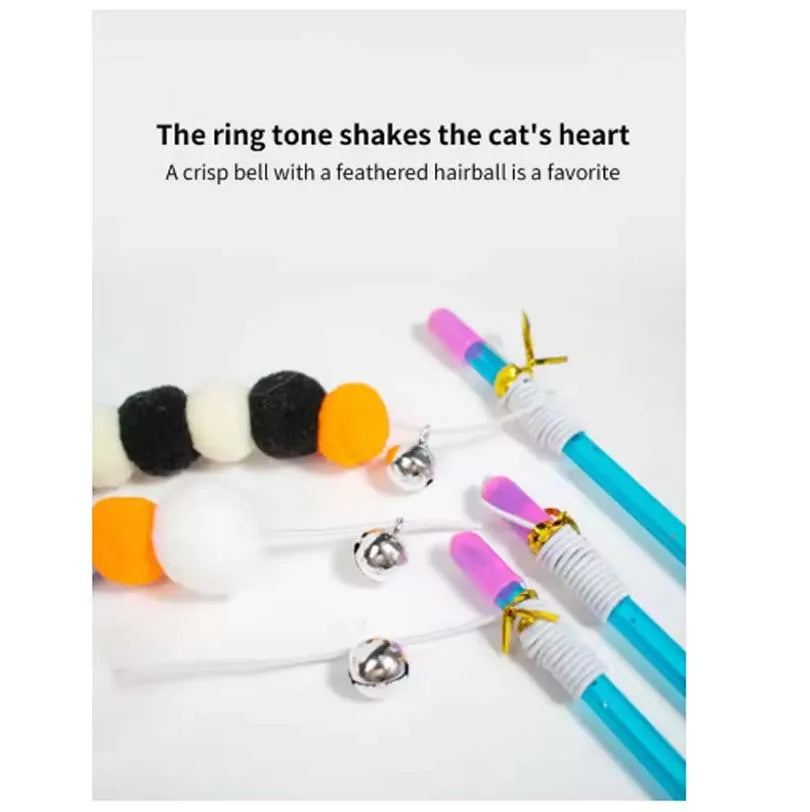 FanzyMarket interactive cat teaser wand with bell and feather toy for kittens and cats, designed for play and entertainment.
