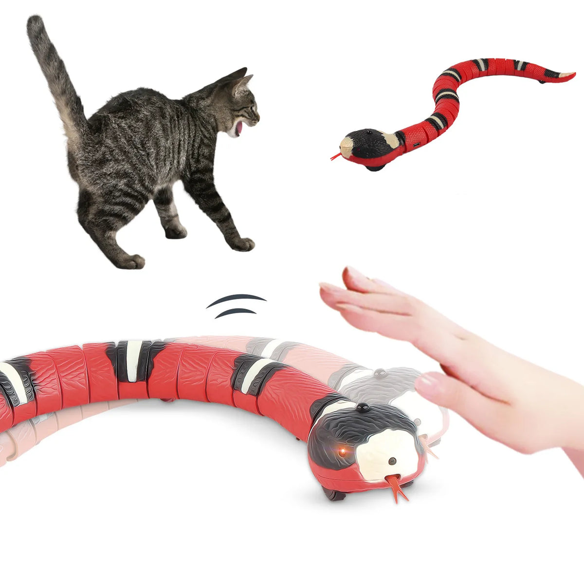 FanzyMarket interactive USB rechargeable snake teaser toy for cats and small dogs with smart sensing electronic movement.