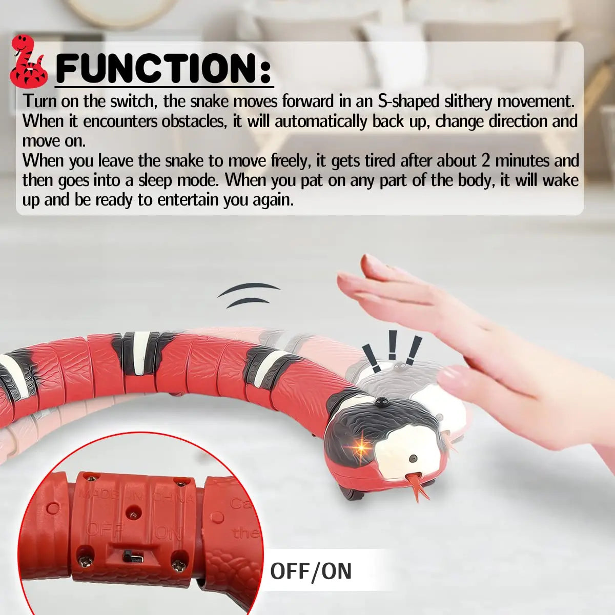 FanzyMarket USB rechargeable interactive snake toy for cats and small dogs with smart sensing electronic motion.