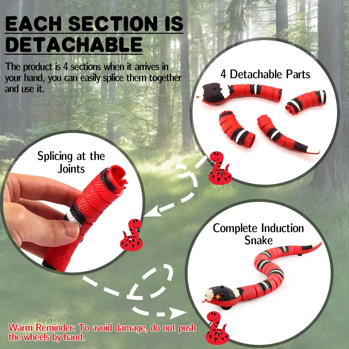USB rechargeable interactive snake toy for cats and small dogs, with smart sensing and electronic movement by FanzyMarket.