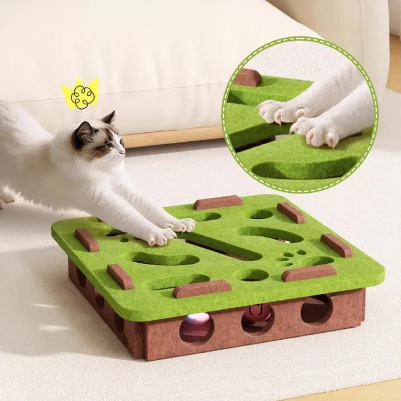 FanzyMarket indoor sisal cat scratching post with playhouse and interactive toy for kittens, designed for exercise and entertainment.