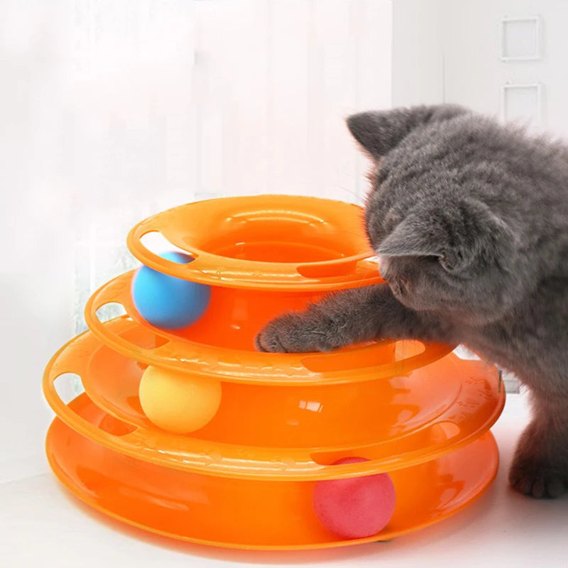 FanzyMarket interactive cat turntable toy with three layers, spinning teaser to entertain cats and reduce boredom.