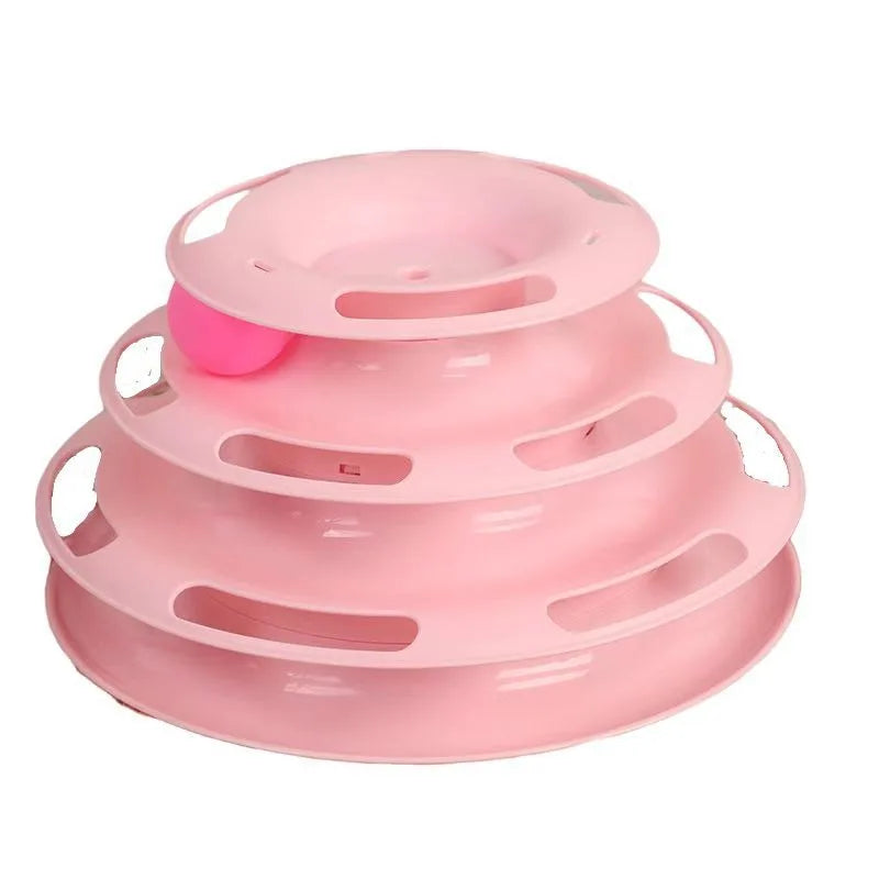 Blue FanzyMarket interactive cat turntable toy with 3- or 4-layer spinning design for self-play and boredom relief in cats.