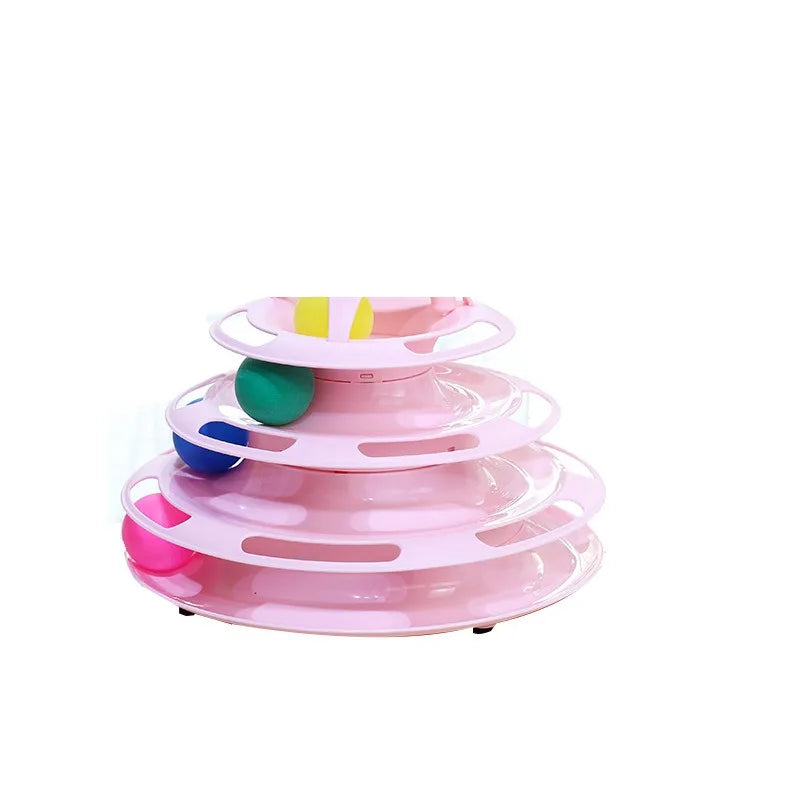 Blue FanzyMarket interactive cat turntable toy with three layers, spinning teaser to entertain cats and prevent boredom during play.