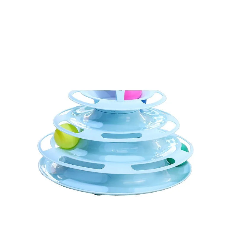 Blue FanzyMarket interactive cat turntable toy with three spinning layers, designed to entertain and relieve boredom in cats.