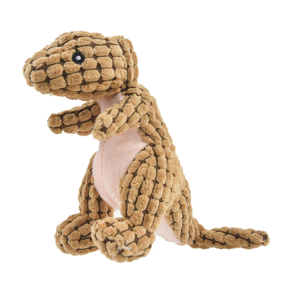 FanzyMarket plush dinosaur chew toy for dogs and cats, interactive fleece design, ideal for small pets, soft and durable pet toy.