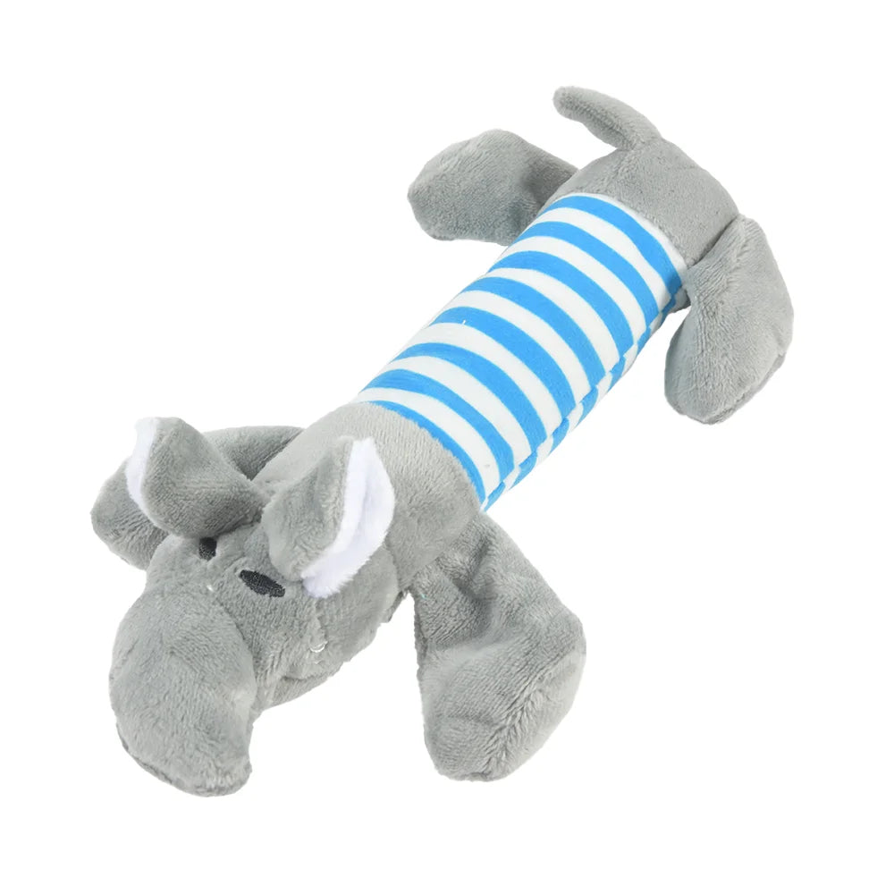 FanzyMarket plush dinosaur chew toy for dogs and cats, interactive fleece material, small dog size, soft and durable pet toy.