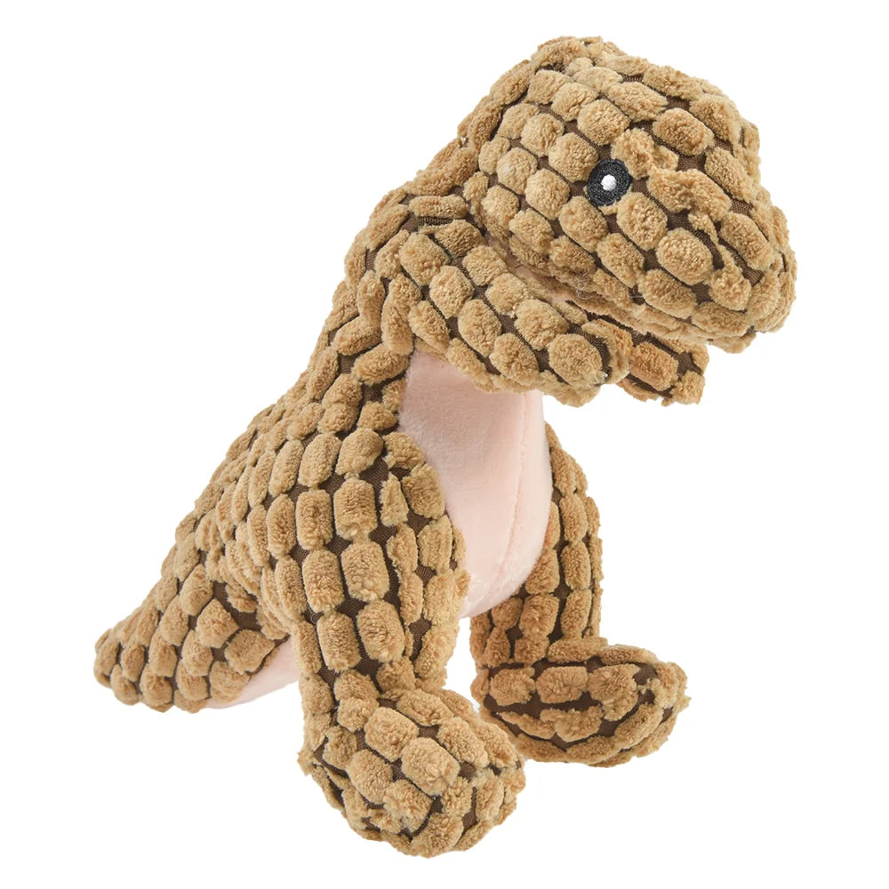 FanzyMarket plush dinosaur chew toy for dogs and cats, interactive fleece pet toy designed for small dogs and playful pets.