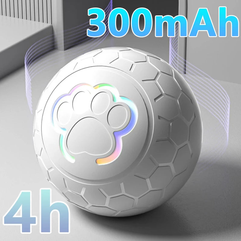 FanzyMarket rechargeable pet toy ball with RGB LED lights, bouncing and rolling for dogs and cats, in grey color.