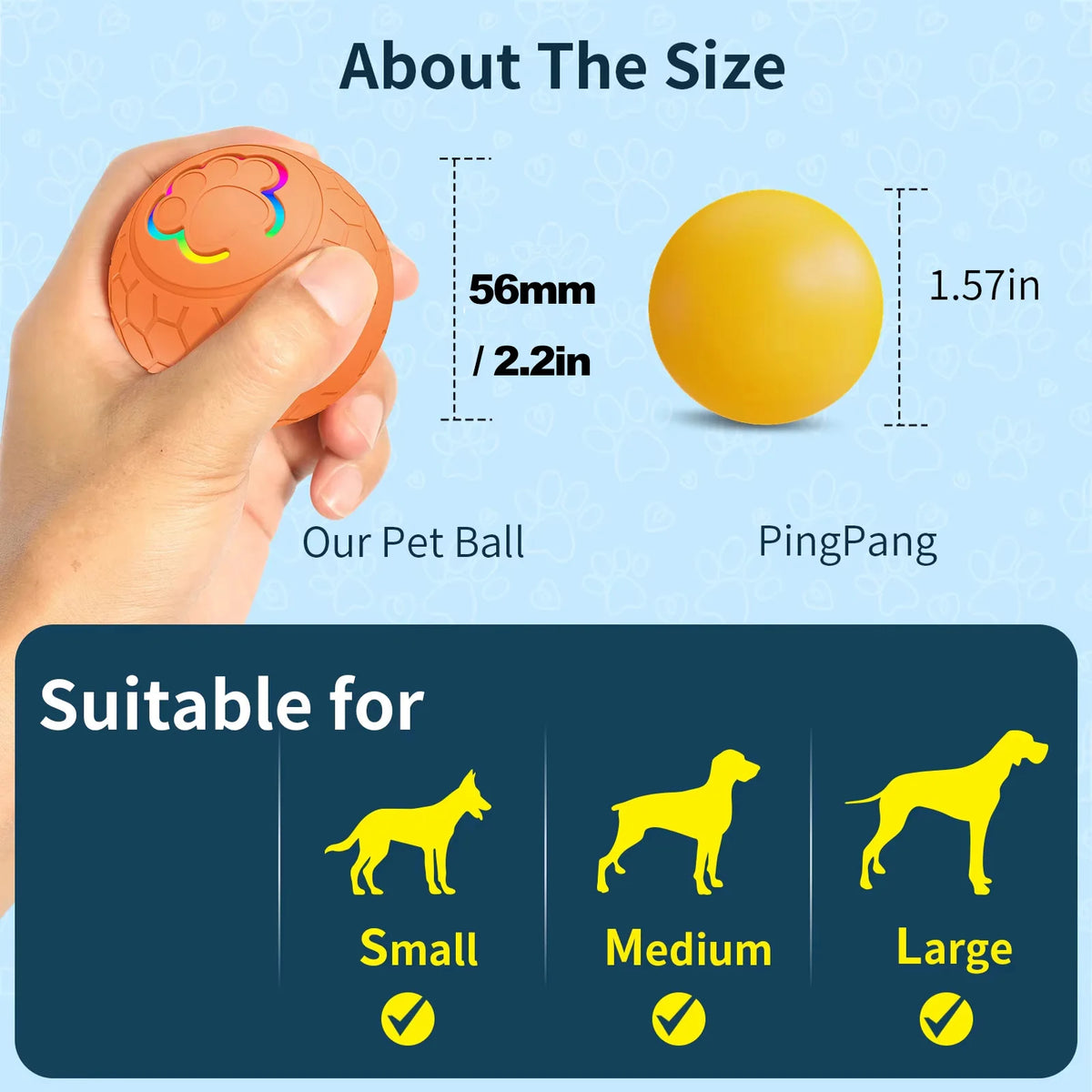 FanzyMarket rechargeable pet toy ball with RGB LED lights, bouncing and rolling for dogs and cats, in grey plastic design.