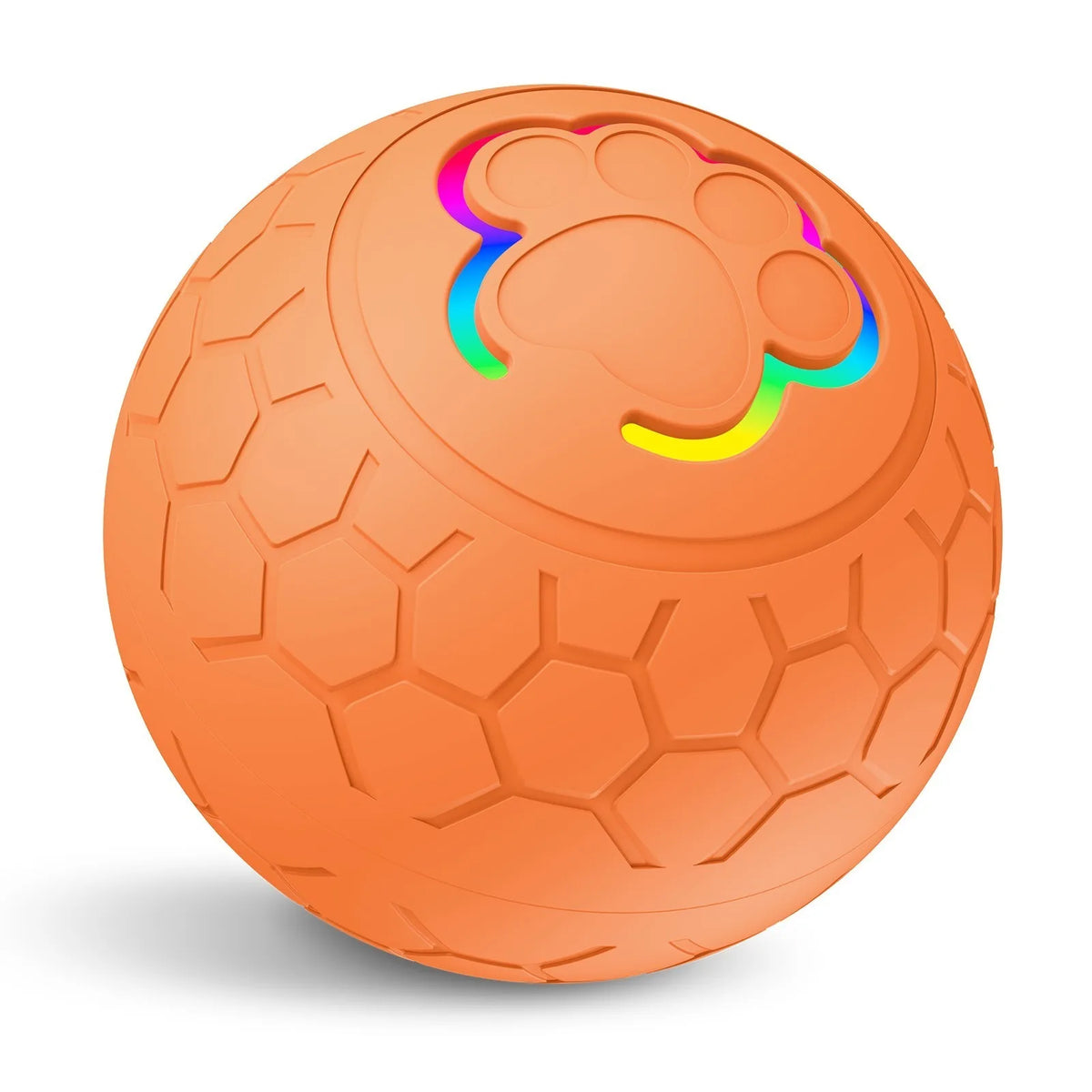 FanzyMarket rechargeable pet toy ball with RGB LED lights, bouncing and rolling for dogs and cats, in grey color.