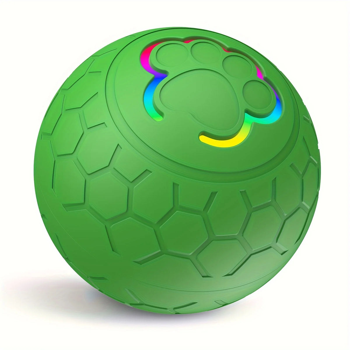 FanzyMarket rechargeable pet toy ball with RGB LED lights, bouncing and rolling for dogs and cats, in grey color.