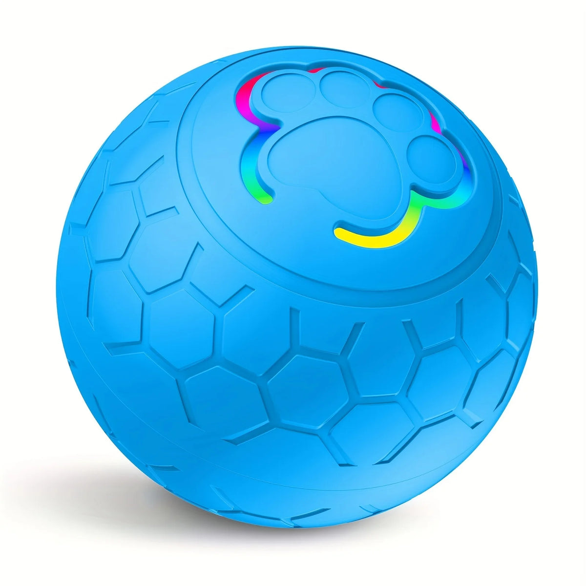 FanzyMarket rechargeable pet toy ball with RGB LED lights, bouncing and rolling for dogs and cats in grey color.