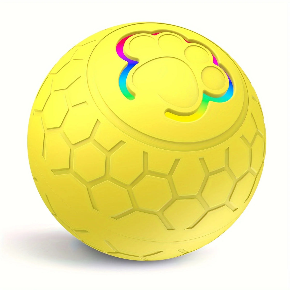 FanzyMarket rechargeable pet toy ball with RGB LED lights, automatic bouncing and rolling for dogs and cats, interactive pet toy.