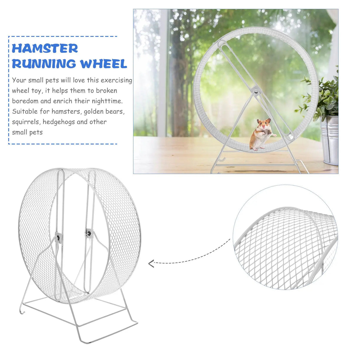 FanzyMarket silent iron hamster exercise wheel with stand, small pet running wheel designed for quiet, active hamster exercise.
