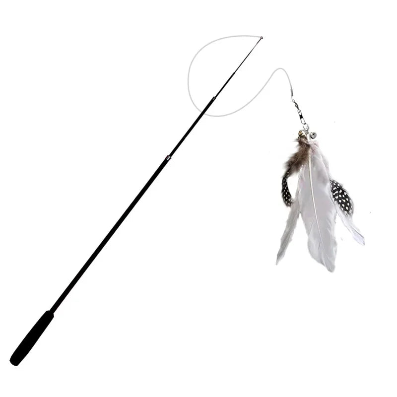 FanzyMarket telescopic cat wand, 1.8m extendable feather teaser toy, scratch-resistant and interactive pet toy for cats.