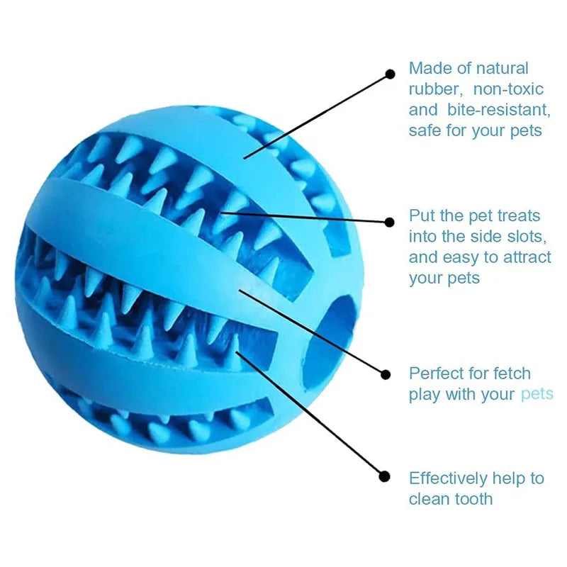 Yellow FanzyMarket interactive rubber chew ball for dogs and cats, treat dispenser and tooth-cleaning toy in 5cm and 7cm sizes.