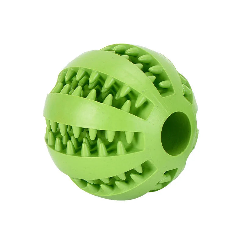 Yellow FanzyMarket interactive rubber chew ball for dogs and cats, treat dispenser and tooth-cleaning puppy toy in 5cm and 7cm sizes.