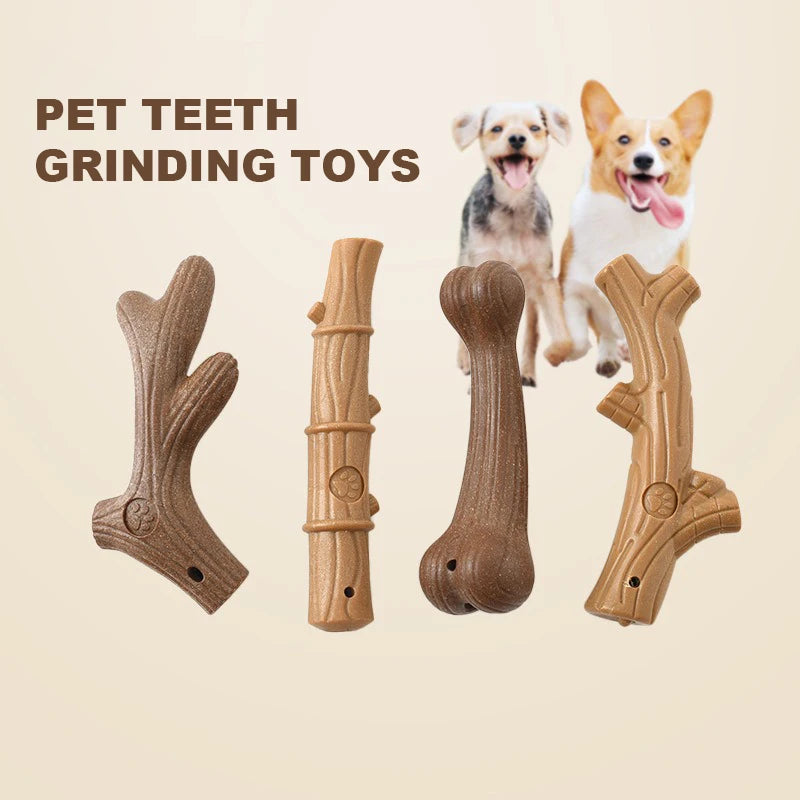 FanzyMarket dog dental chew toy made of bamboo, featuring yellow branches for teeth cleaning, breath freshening, and durable chewing.