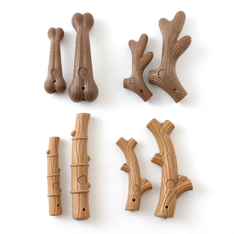 FanzyMarket dog dental chew toy shaped like a bamboo bone, designed for teeth cleaning, breath freshening, and durable chewing.