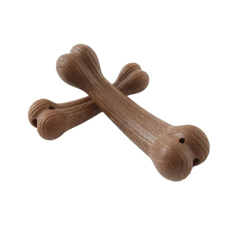 FanzyMarket dog dental chew toy bamboo bone with yellow branches, designed for teeth cleaning, breath freshening, and durable chewing.