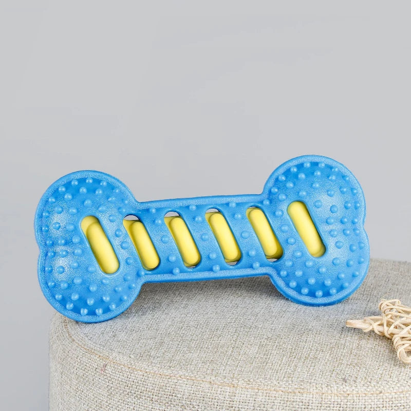 FanzyMarket squeaky dog chew toy, bite-resistant puppy toothbrush for teeth cleaning and massage, yellow, 7.5 x 3.5 inches