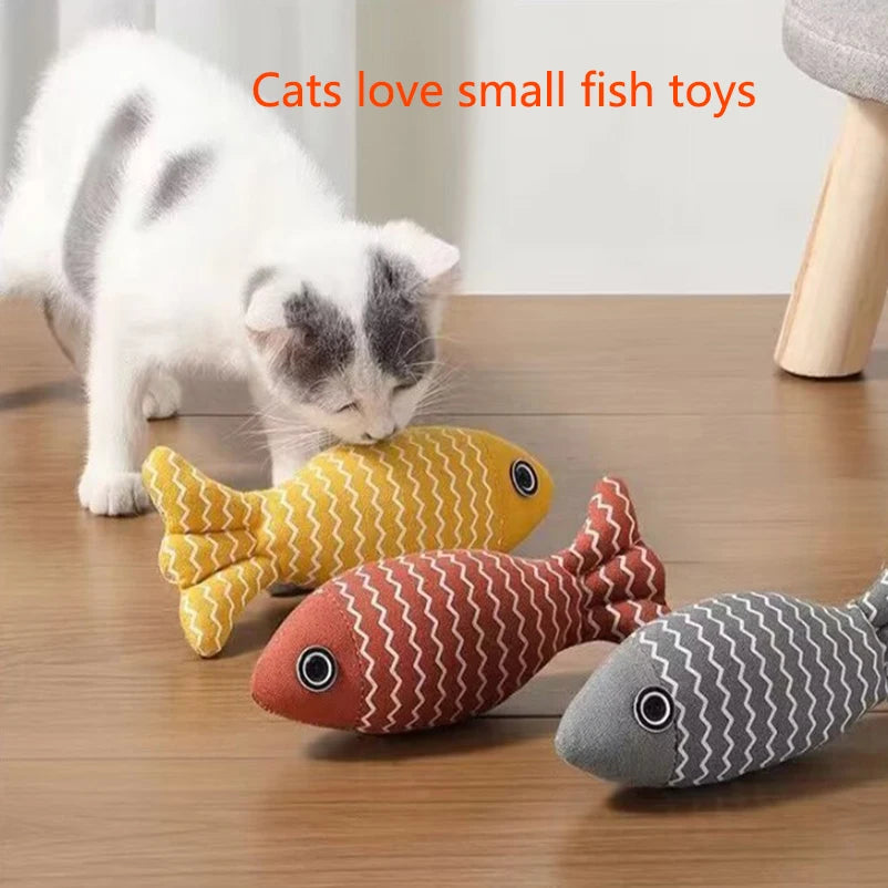 FanzyMarket burlap fish cat toy, interactive chew-resistant fish toy for cats, designed for teeth cleaning and playful fun.