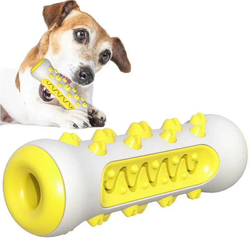 FanzyMarket dog dental chew toy made of TPR silicone, 5x15 cm, for puppy teething and fresh breath, yellow color.