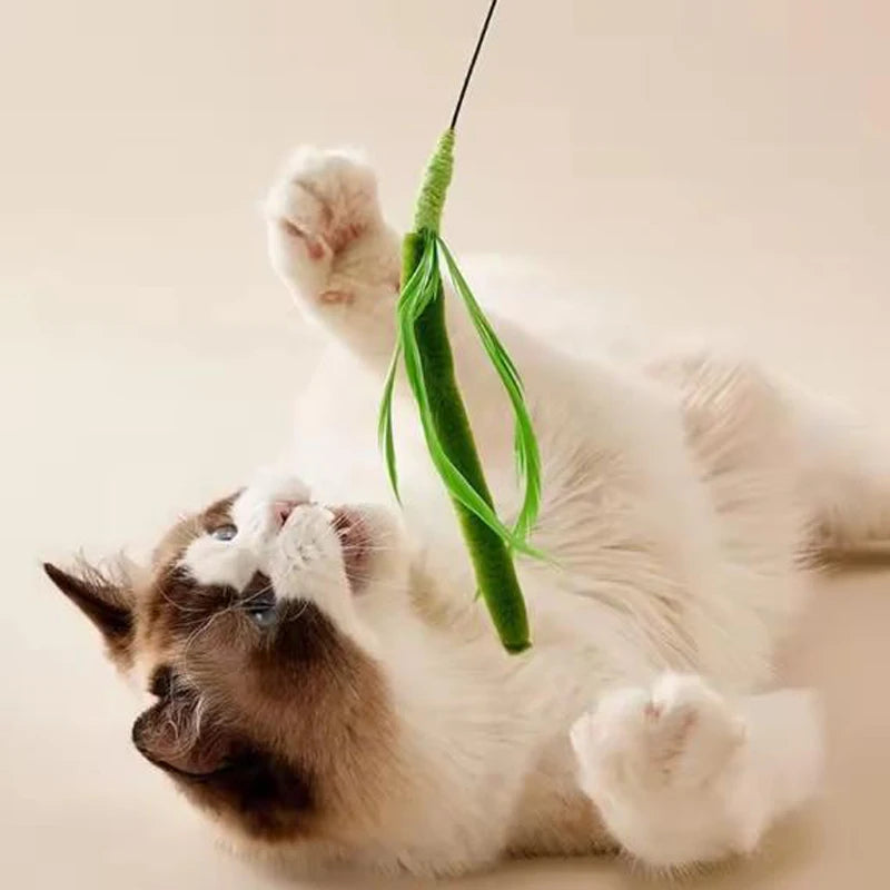 FanzyMarket interactive feather teaser wand for cats with flexible wire and durable feathers, designed to engage feline playfulness.