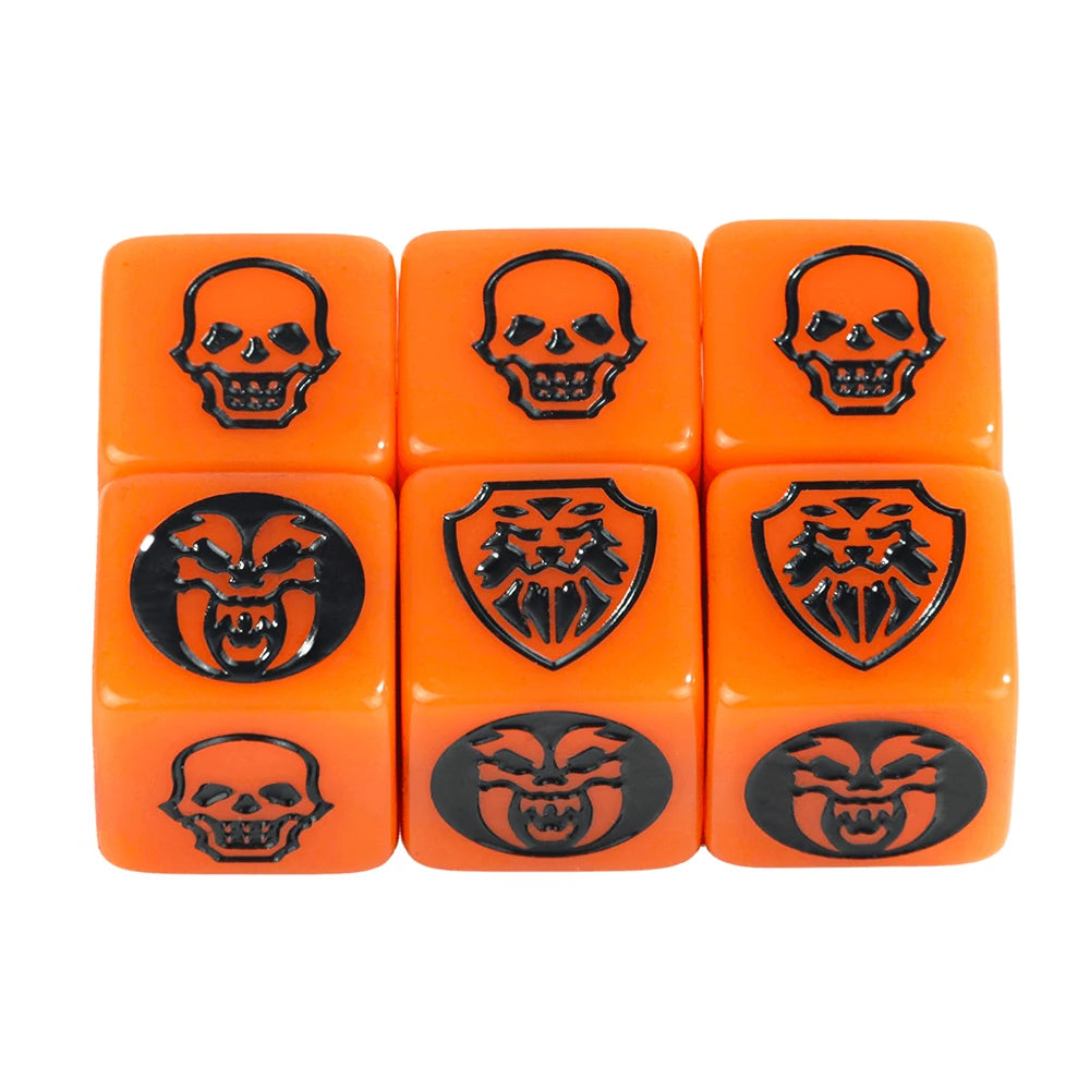 Set of 6 FanzyMarket 16mm D6 game dice in transparent, opaque, and marble colors for tabletop RPGs and board games.